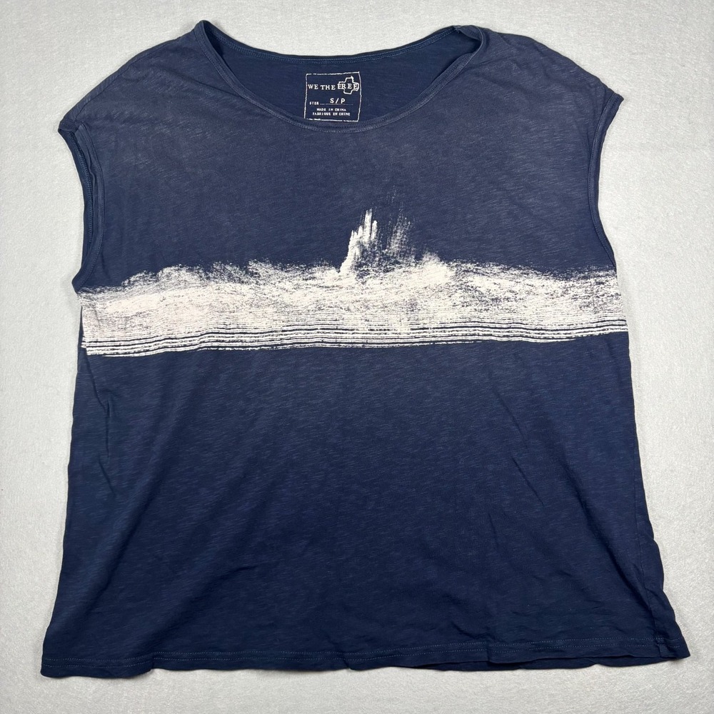 Free People We The Free Blue Sleeveless Top Navy Blue Shirt Size Small Loose Fit